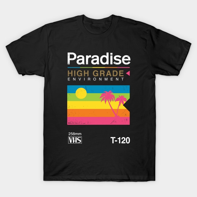 Retro VHS Paradise Pun Tropical Sunset T-Shirt by Gammaray